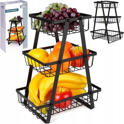 Attēls no Vilde Koszyk na Owoce Warzywa 3-Poziomowy Metalowy Czarny VILDE 28x17,5x34,5 cm