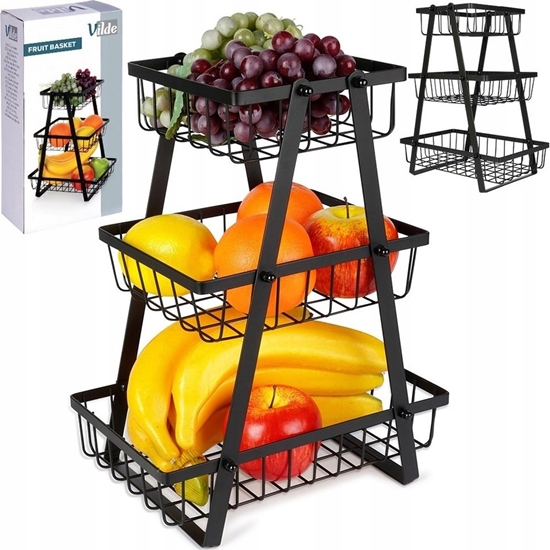 Picture of Vilde Koszyk na Owoce Warzywa 3-Poziomowy Metalowy Czarny VILDE 28x17,5x34,5 cm