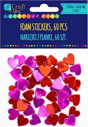 Изображение Walentynki Naklejki z pianki DPCRAFT Holograficzne serca 60szt. Dalprint