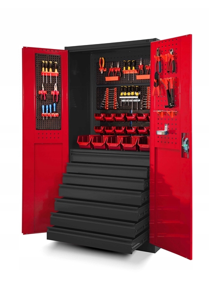 Picture of Warsztatowo-narzdziowa szafa metalowa DAREK, 920 x 1850 x 500 mm, antracytowo-czerwona