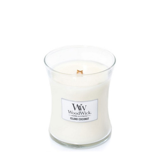 Picture of WoodWick Island Coconut scented candle with wooden