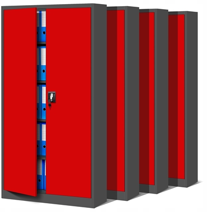 Attēls no Zestaw 4x biurowa szafa metalowa na akta JAN, 900 x 1850 x 400 mm, antracytowo-czerwona