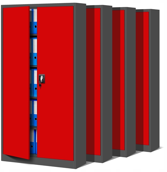 Picture of Zestaw 4x biurowa szafa metalowa na akta JAN, 900 x 1850 x 400 mm, antracytowo-czerwona