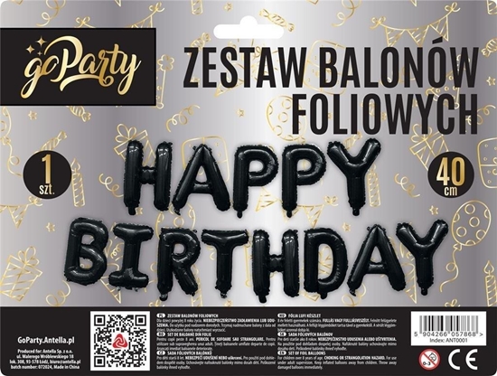 Picture of Zestaw balonów foliowych Happy Birthday czarne