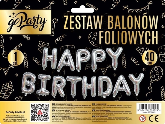 Picture of Zestaw balonów foliowych Happy Birthday srebrne