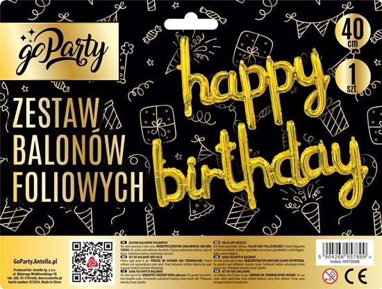 Picture of Zestaw balonów foliowych Happy Birthday zote