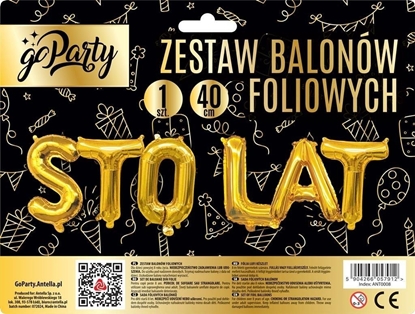 Изображение Zestaw balonów foliowych Sto Lat zote