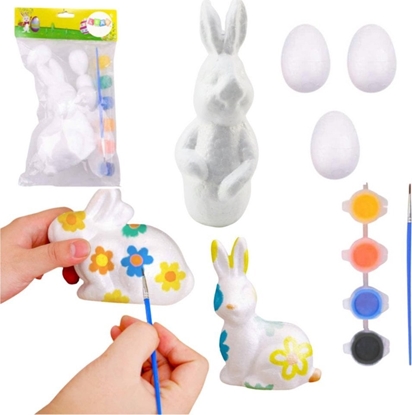 Attēls no Zestaw Do Malowania Styropianowych Ozdób Zajc 3 Jajka Farby LEAN TOYS