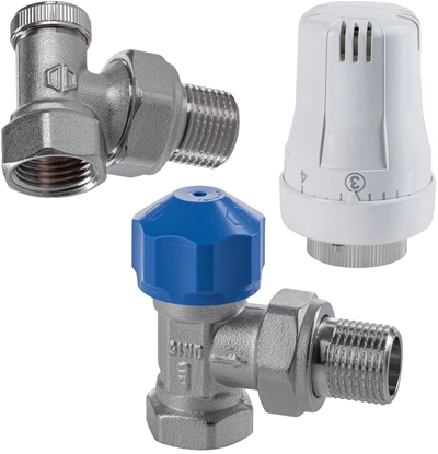 Picture of Zestaw grzejnikowy - wersja ktowa DN15 (gowica termost.+zawór termost.+zawór powrotny)