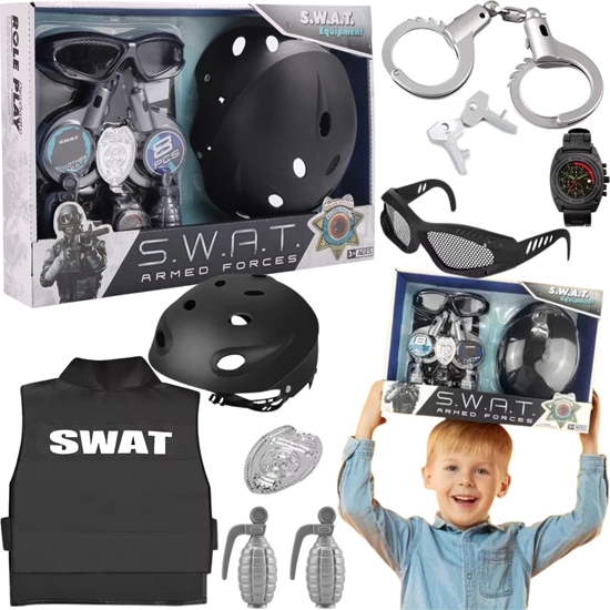 Изображение Zestaw Kostium Agent Specjalny Policjant SWAT Kamizelka Kuloodporna Granaty