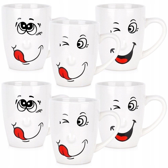 Picture of Zestaw Kubki Ceramiczne Biae Zabawne Buki do Kawy Herbaty ORION 6 szt.