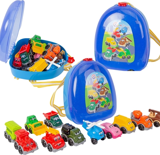 Picture of Zestaw Samochodów rodków Transportu Autka Pocig Helikopter Laweta Plecak