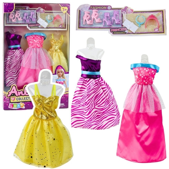 Picture of Zestaw Sukienki Dla Lalek Anlili Buty Torebka Korony Akcesoria 8 el.