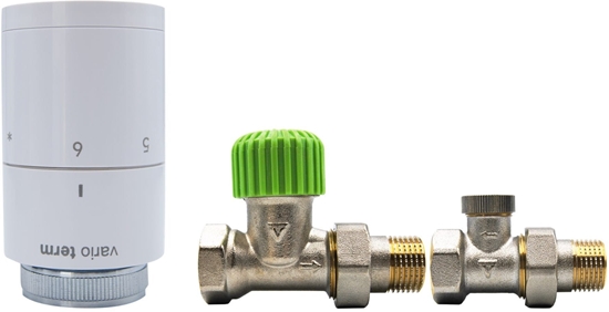 Picture of Zestaw termostatyczny ECON prosty, biay, rozety kwadratowe, gowica PONY, GZ 1/2 x GW 1/2