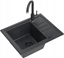 Attēls no Zlewozmywak BEN 116 granitowy Black z czarnym syfonem i czarn zalepk