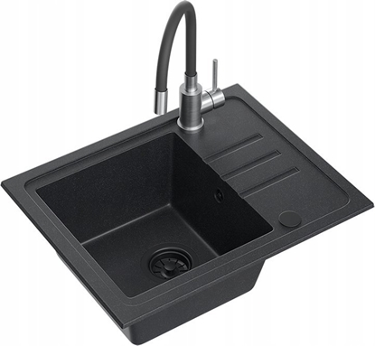 Picture of Zlewozmywak BEN 116 zlewozmywak granitowy black dotted 55x44 z czarn bateri z elastyczn wylewk, z czarnym syfonem i czarn zalepk