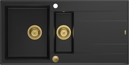 Picture of Zlewozmywak GraniteQ EVAN 156 GraniteQ zlewozmywak z syfonem Push To Open 1,5-komorowy z/o (1000x500x210; kom. 420x480) pure carbon / elementy zote