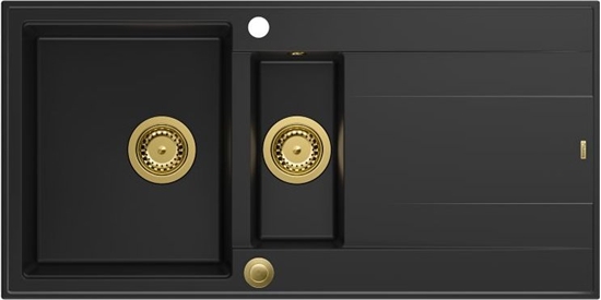 Picture of Zlewozmywak GraniteQ EVAN 156 GraniteQ zlewozmywak z syfonem Push To Open 1,5-komorowy z/o (1000x500x210; kom. 420x480) pure carbon / elementy zote