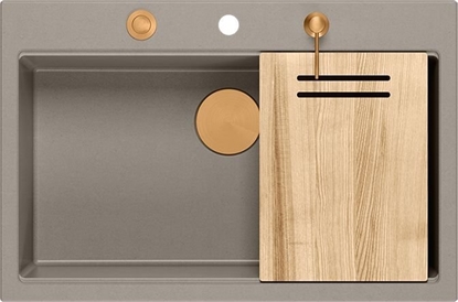 Picture of Zlewozmywak GraniteQ Zlewozmywak granitowy MARC 1-komorowy 76x50 cm szarobeowy/soft taupe + Nano MIED PVD