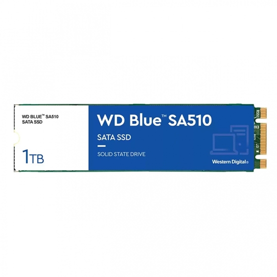Picture of SSD|WESTERN DIGITAL|Blue SA510|1TB|M.2|SATA 3.0|Write speed 520 MBytes/sec|Read speed 560 MBytes/sec|2.38mm|TBW 400 TB|MTBF 1750000 hours|WDS100T3B0B