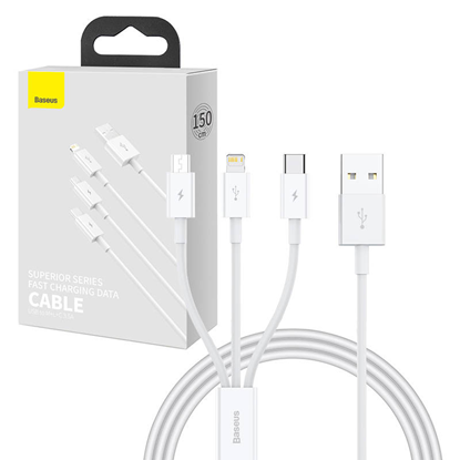 Attēls no Baseus Baseus Superior Series USB-A - USB-C / Lightning / micro USB 3.5A cable 1m - white