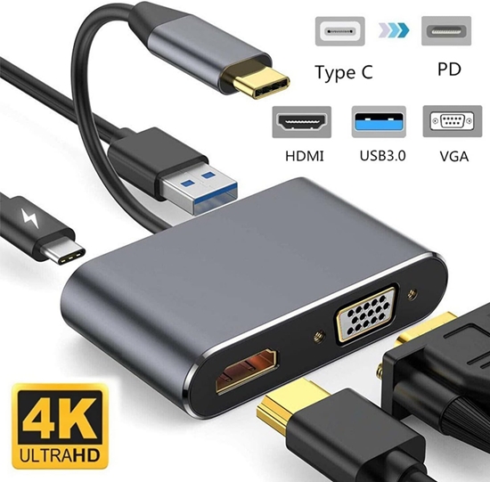 Picture of Riff 4in1 adapteris USB-C uz centrmezglu PD + HDMI + VGA + USB 3.0