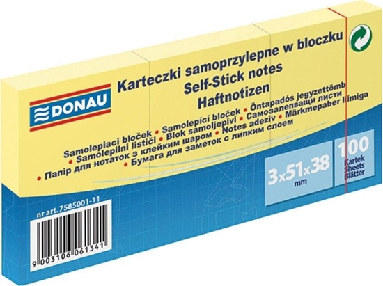 Picture of Donau Bloczek samoprzylepny DONAU, 38x51mm, 1x100 kart., jasnoóty