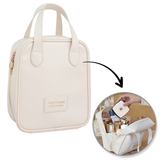 Picture of Kosmetyczka organizer na kosmetyki z rczk 17x7x19cm kremowa KS128B