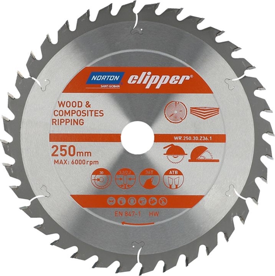 Picture of Norton Clipper NORTON PIA TARCZOWA 250mm x 30mm x 36z DREWNO I KOMPOZYTY ATB (3,2 / 2,2) N70184608066