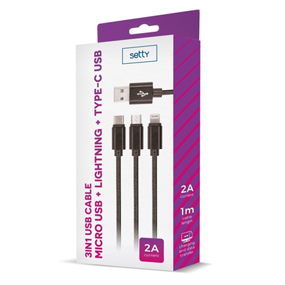 Picture of Setty 3in1 cable USB - Lightning + USB-C + microUS