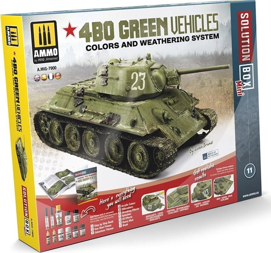 Picture of Vallejo Ammo: Solution Box Mini 11 - 4BO Green Vehicles - Colors and Weathering System