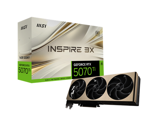 Picture of MSI GeForce RTX 5070 Ti 16G INSPIRE 3X OC PLUS | NVIDIA | 16 GB | GeForce RTX 5070 Ti | GDDR7 | HDMI ports quantity 1 | PCI Express Gen 5