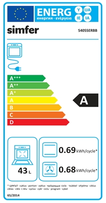 Attēls no Simfer | Cooker | 5405SERBB | Hob type Gas | Oven type Electric | White | Width 50 cm | Electronic ignition | Depth 60 cm | 43 L