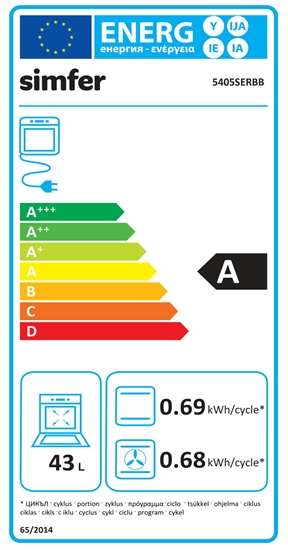 Picture of Simfer | Cooker | 5405SERBB | Hob type Gas | Oven type Electric | White | Width 50 cm | Electronic ignition | Depth 60 cm | 43 L