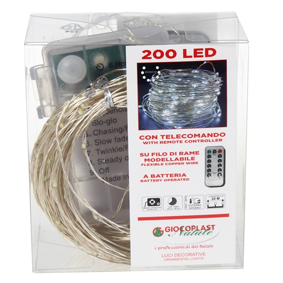 Picture of 200 LED virtene 20m ar bat. un pulti, auksi balta