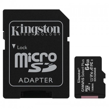 Attēls no 64GB Atmiņas karte MICRO SDXC, Class10 , U1 , KINGSTON ar ADAPTERI