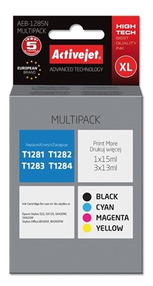 Attēls no Activejet AEB-1285N Ink (replacement for Epson T1281, T1282, T1283, T1284; Supreme; 1 x 15 ml, 3 x 13 ml; black, magenta, cyan, yellow)