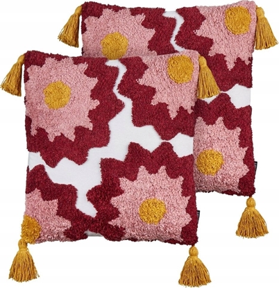 Attēls no Beliani 2 baweniane poduszki dekoracyjne tuftowane z frdzlami 45 x 45 cm wielokolorowe LORALAI