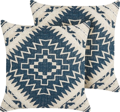 Attēls no Beliani 2 Baweniane Poduszki Dekoracyjne W Geometryczny Wzór 50 X 50 Cm Niebiesko-beowe Safi!