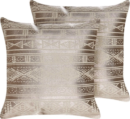Attēls no Beliani 2 Baweniane Poduszki Dekoracyjne W Geometryczny Wzór 50 X 50 Cm Róowe Zoto Oujda!