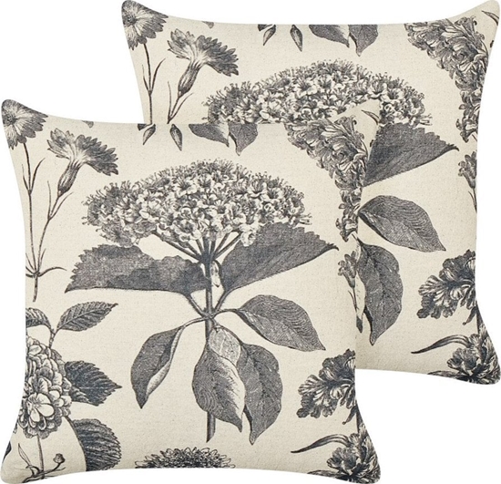 Picture of Beliani 2 baweniane poduszki dekoracyjne w kwiaty 45 x 45 cm beowo-szare ROSEMARY