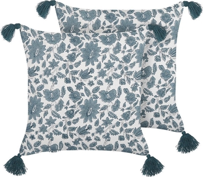 Attēls no Beliani 2 baweniane poduszki dekoracyjne w kwiaty 45 x 45 cm biao-niebieskie RUMEX!