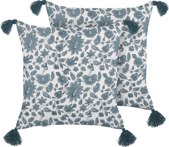 Picture of Beliani 2 baweniane poduszki dekoracyjne w kwiaty 45 x 45 cm biao-niebieskie RUMEX!