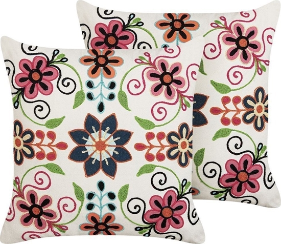 Picture of Beliani 2 Baweniane Poduszki Dekoracyjne W Kwiaty 50 X 50 Cm Wielokolorowe Bahraich!