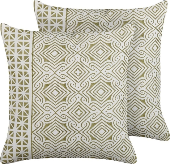 Picture of Beliani 2 baweniane poduszki dekoracyjne w orientalny wzór 45 x 45 cm zielono-biae LARICS!