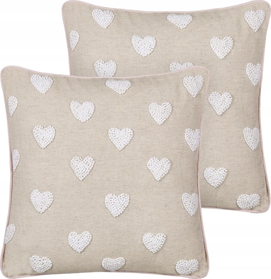 Picture of Beliani 2 baweniane poduszki dekoracyjne w serca 45 x 45 cm beowe GAZANIA