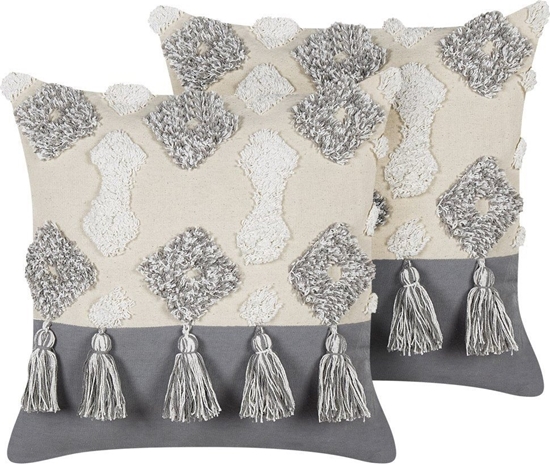 Picture of Beliani 2 baweniane poduszki dekoracyjne z frdzlami 45 x 45 cm beowo-szare ALOCASIA!