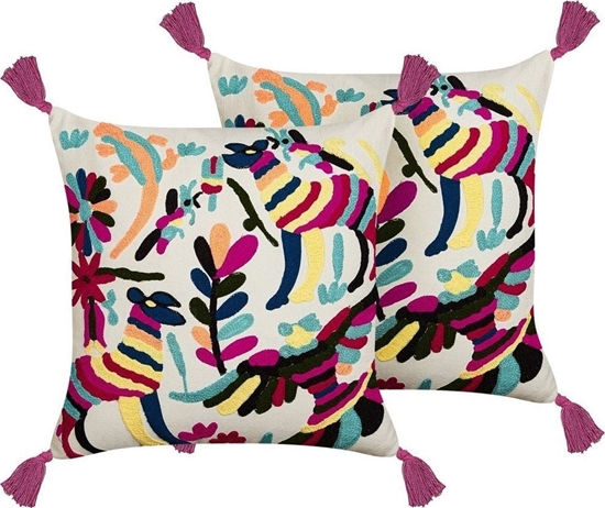 Picture of Beliani 2 Baweniane Poduszki Dekoracyjne Z Motywem Zwierzcym 50 X 50 Cm Wielokolorowe Raiganj!