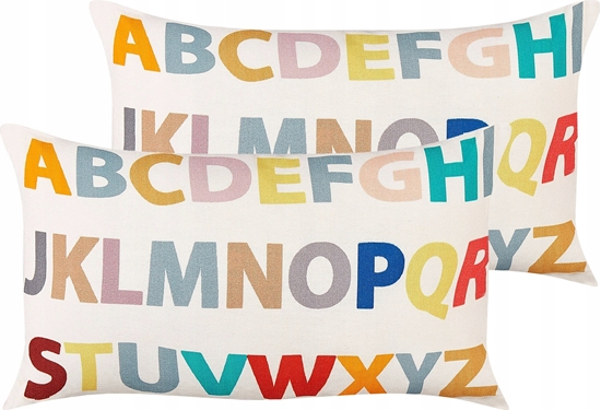 Picture of Beliani 2 baweniane poduszki dla dzieci z motywem alfabetu 30 x 50 cm wielokolorowe ASARUM