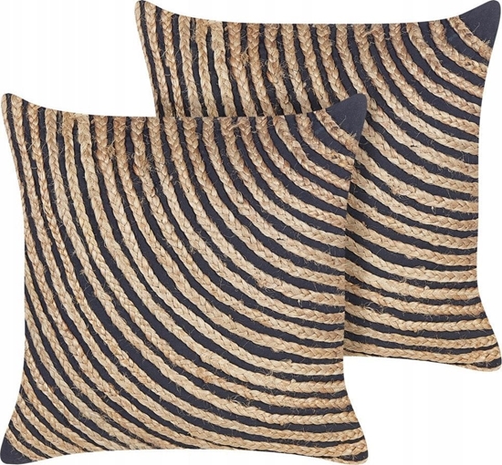 Picture of Beliani 2 baweniane poduszki z warkoczem jutowym 45 x 45 cm beowo-czarne BERGENIA